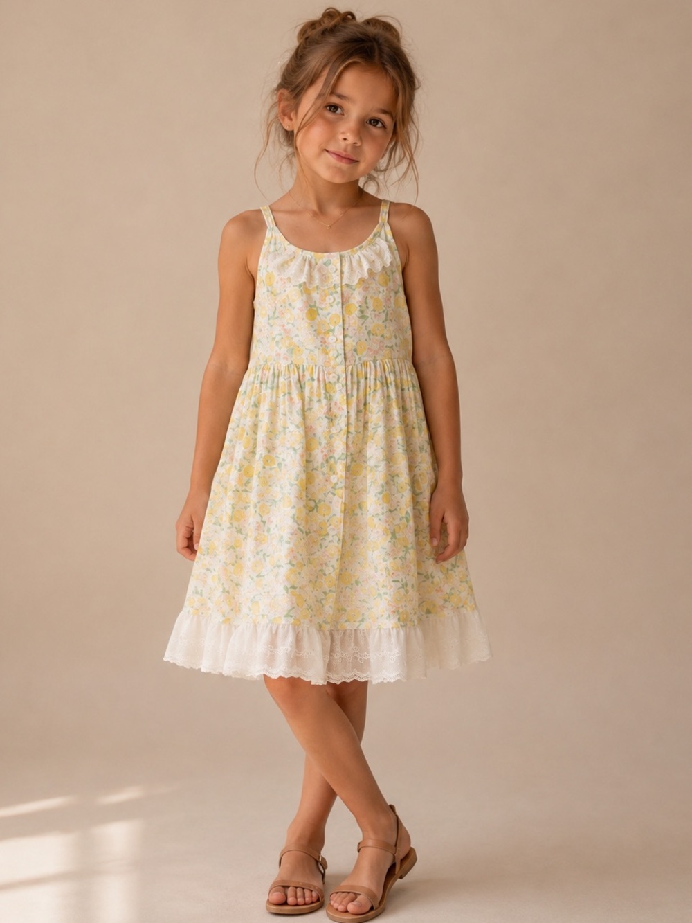 cupcakes & cashmere lemon print Yellow Floral Ruffled Sundress ~size small